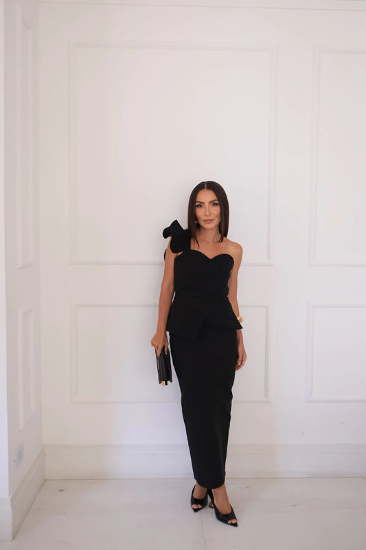 Peplum with Strap Detail Midi Dress