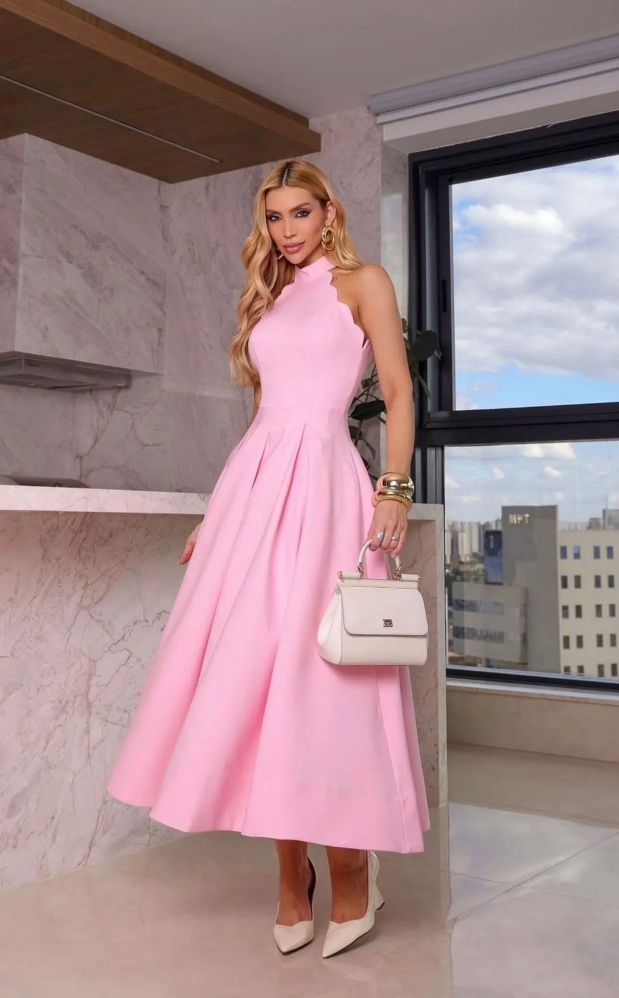 High Neck Midi Dress