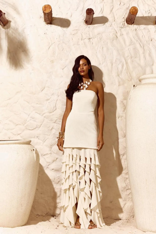Strapless Ruffled Long Dress