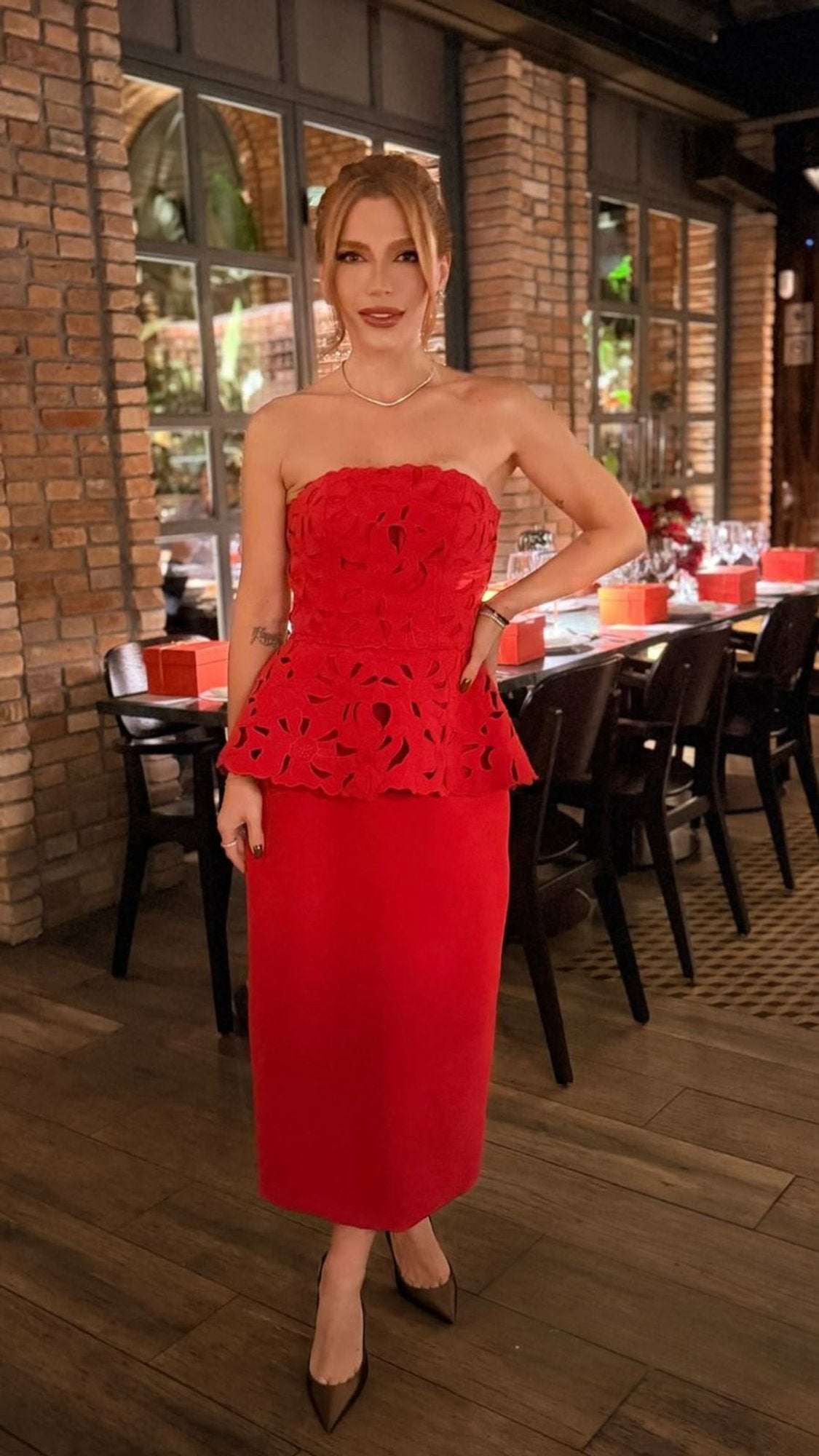 Red Bloom Midi Dress